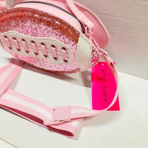 Betsey Johnson XOTEAM Kitsch Glitter Football Web Strap Shoulder Bag - Picture 2 of 5